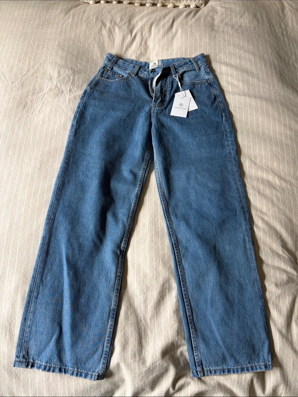 Anine Bing Medium Blue Straight Leg Jeans Roy 31” inseam